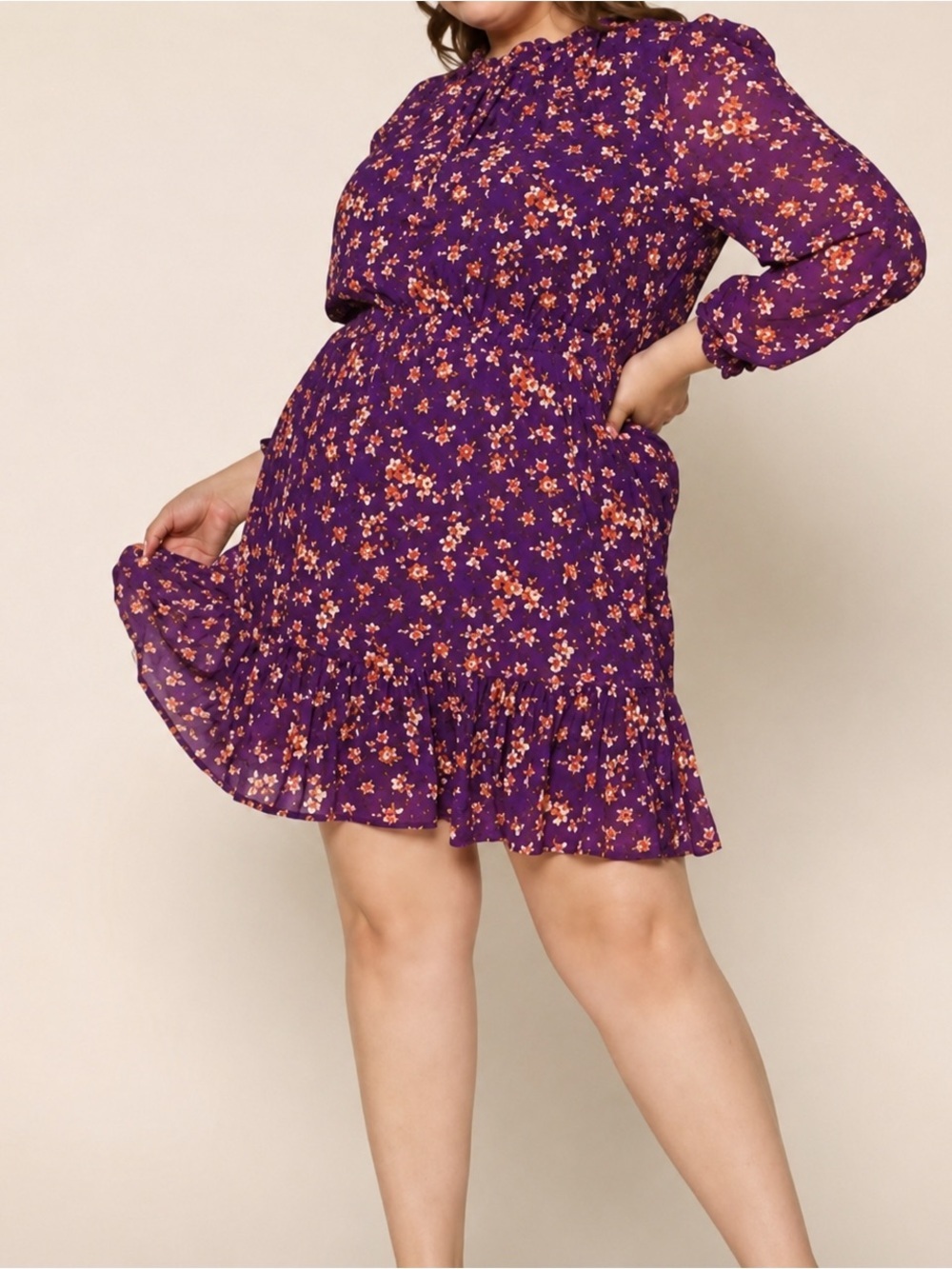 Skies are Blue Swiss Dot Purple Long Sleeve Floral Dress Curvy Size 1X